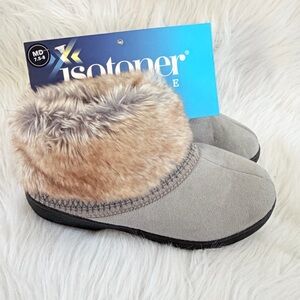 Isotoner Microsuede Boot Slipper with Faux Fur Trim